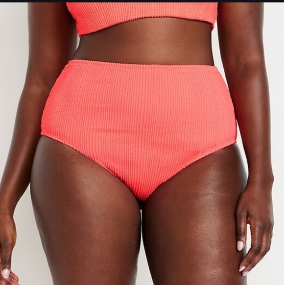 Old Navy Coral Tropics Ribbed High-Waist Hi-Coverage Bikini Set Size M - Picture 2 of 16